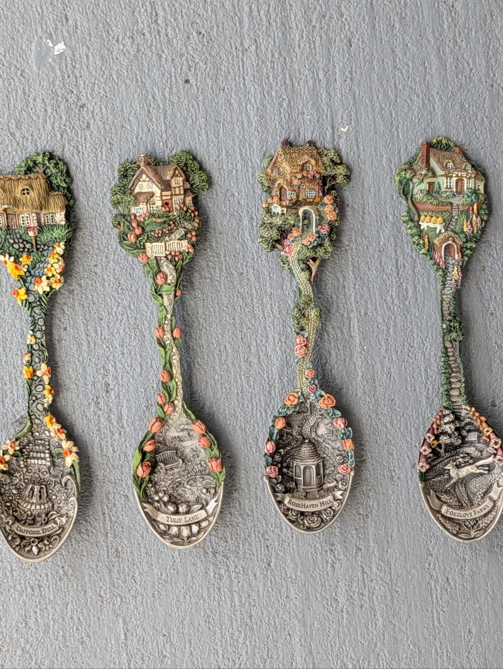 Franklin Mint Cottage Garden Fine Pewter Collector Spoons Lot of 6